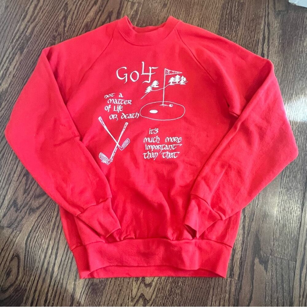 Vintage Red Golf Crewneck Sweatshirt Long Sleeved Preppy Funny Men's Size Large